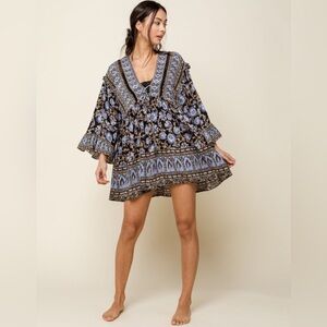 Free People Moonlight Mini Dress Small Blue Black Combo Boho